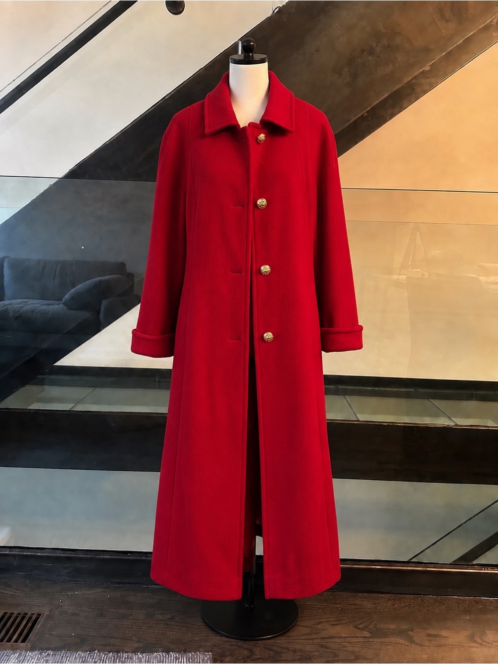 Vintage Fairbrooke Classic Red Long Wool Trench Coat